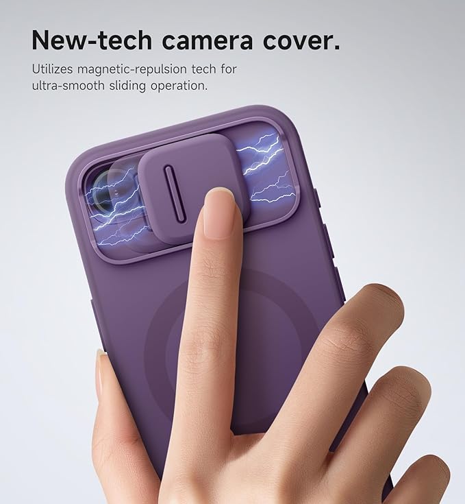 SURITCH for iPhone 17e/16e Case with Magnetic Camera Slide Cover and Adjustable Kickstand, Compatible with MagSafe, Shockproof Bumper Case Slim Protective Cover 6.1 Inch,Dark Purple