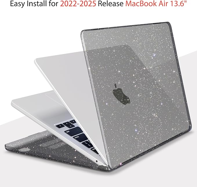 Teryeefi for M5 MacBook Air 13.6 inch Case with M2 M3 M4 2022 2023 2024 2025 2026 Release Model A2681/A3113/A3240/A3449, Glitter Protective Hard Shell & Keyboard Cover & USB 3 Adapter,Sparkly Black