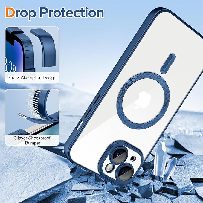 Hython Magnetic Clear for iPhone 15 Plus Case with Camera Lens Protector [Compatible with MagSafe] Luxury Plating Edge Slim Soft TPU Cover Protective Phone Case for iPhone 15 Plus, Matte Deep Blue