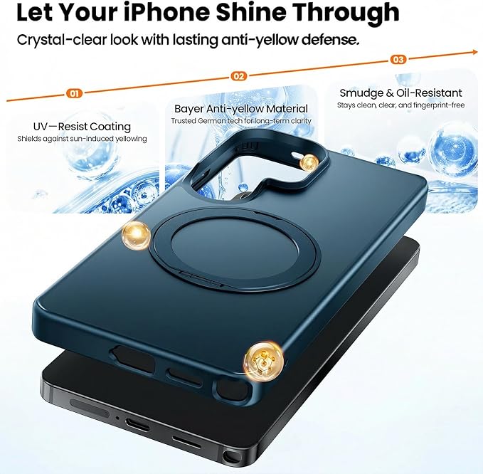 360°Ring Stand for Samsung Galaxy S26 Ultra Case with 1X Screen Protector +1X Camera Cover,Fit for MagSafe, Translucent Matte Cover & Scratch-Resistant Back Cover for Galaxy S26 Ultra 6.9", Blue