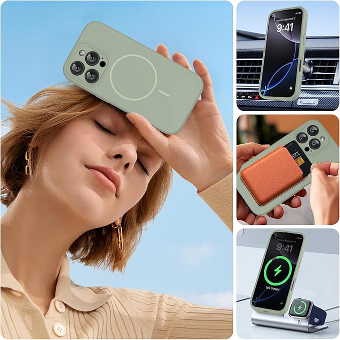 Miracase Magnetic for iPhone 16 Pro Max Case, [Soft Anti-Scratch Microfiber Lining], Compatible with MagSafe, Liquid Silicone Case Shockproof Drop Protection Phone Case for 16 ProMax,Patina Green