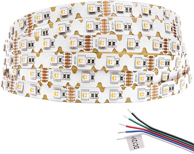 12V RGB+W Zigzag LED Light Strip for Signage, 16.4Ft 240 LEDs 5050 SMD Bright Color-Changing RGB+4000K Flexible S-Shaped Fully Bendable LED Tape IP20 Non-Waterproof (RGB+4000K)
