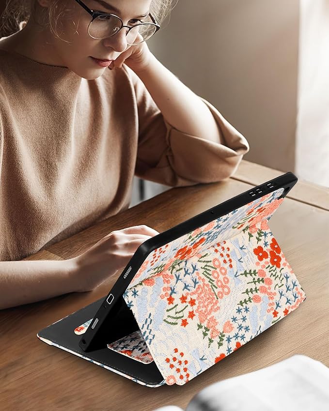 Uppuppy for Samsung Galaxy Tab A9 Plus Case 11'' - for Women Girls Cute Embroidered Folio Stand Cover with Pencil Holder & Card Slot Girly Floral Flowers Design Aesthetic Cases for Samsung Tab A9 Plus
