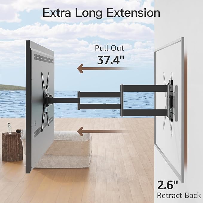 ELIVED Outdoor Long Arm TV Wall Mount for Most 26-65 Inch TVs, 37.4 Inch Long Extension TV Mount Swivel and Tilt, Max VESA 400x400mm, Full Motion Weatherproof Wall Mount tv Bracket Holds up to 77 lbs.