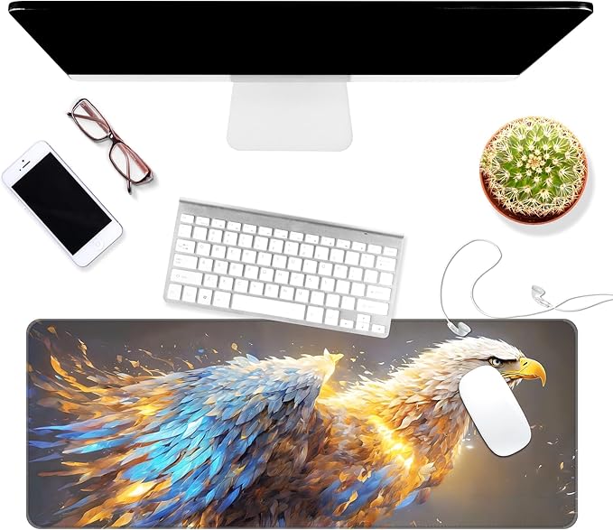 Thin Extended Gaming Mouse Pad （31.5 * 11.8 * 0.08 inch） with Stitched Edges Large Mousepad Long XXL Keyboard and Mouse pad Desk Mat for Gaming Office & Home - Golden Eagle Soars