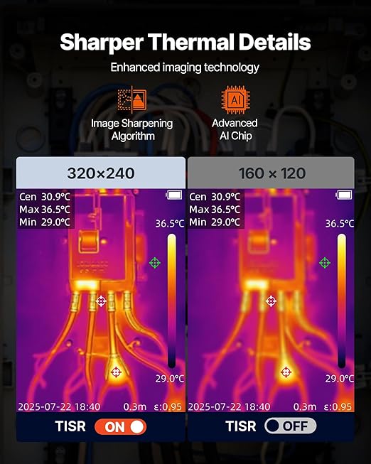 VEVOR Thermal Camera, 320 x 240 TISR Super Resolution, Thermal Imaging Camera with 2MP Visual Camera, 160 x 120 IR Resolution, 25 HZ Refresh Rate, -4°F to 1022°F, 4 Image Modes & 6 Color Palettes
