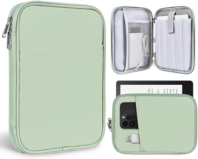 6-7 Inch Tablet Sleeve for 7" Amazon Fire 7, 6.8" Amazon Kindle Paperwhite/Paperwhite Signature Edition/Paperwhite Kids/6" Kindle 11th 2022, 6" Kobo Clara 2E eReader Carrying Bag Case(Green)