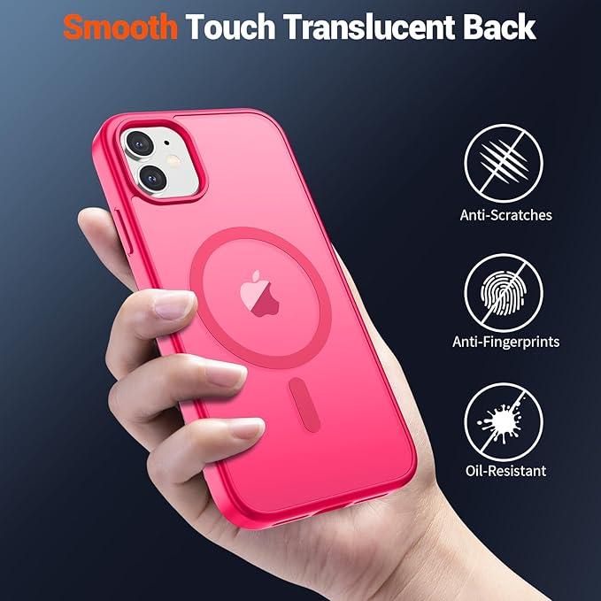 SUPFINE Magnetic for iPhone 12 Case/iPhone 12 Pro Case (Compatible with MagSafe) (Military Grade Drop Protection) Slim Translucent Matte Shockproof with Anti-Fingerprint Phone Case,Hot Pink