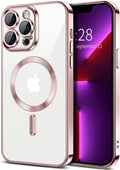 Hython Magnetic Clear for iPhone 13 Pro Case with Camera Lens Protector [Compatible with MagSafe] Luxury Plating Edge Slim Soft TPU Cover Protective Phone Case for iPhone 13 Pro 6.1", Pink