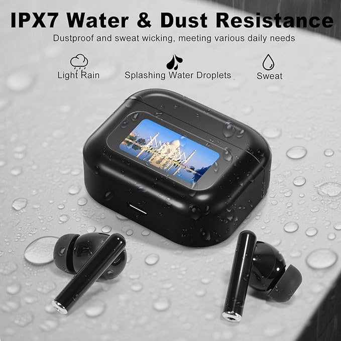 Wireless Earbuds, Bluetooth 5.4 Ear Buds with Touch Screen, ANC/ENC Noise Cancelling Earbuds with Charging Case, IPX7 Waterproof, 6 EQ Modes, 40H Playtime Stereo Sound Earphones for iOS Android(Black)