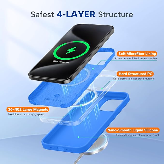Miracase Magnetic for iPhone 15 Pro Max Case, [Soft Anti-Scratch Microfiber Lining], Compatible with MagSafe, Liquid Silicone Case Shockproof Drop Protection Phone Case for 15 ProMax, Blue