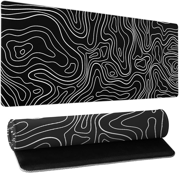 Kawani Topographic Contour Gaming Mouse Pad XL,Large Black Mouse Mat Desk Pad 31.5/inch x 11.8/inch,Extended Stitched Anti-Slip Base Long Computer Keyboard Mousepad Home Laptop Game Office Work