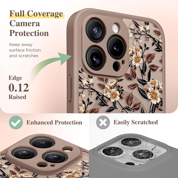 GVIEWIN for iPhone 16 Pro Max Case Compatible with MagSafe, [Military Grade Protection] [Screen Protector] Full Camera Protection Floral Translucent Women Magnetic Phone Case, Bunchflower/Brown