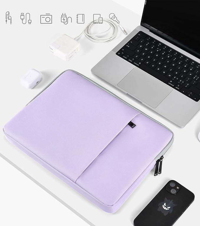 360° Upgraded Protective Laptop Sleeve for MacBook Air 15 inch M4 A3241 2025, M3 A3114 2024, M2 A2941 2023, 15-inch Shockproof Water-Resistant MacBook Case w/Accessory Pocket, Purple