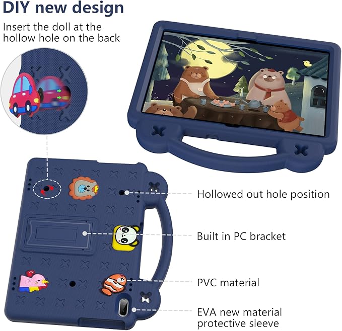 AKABEILA Compatible with Huawei MediaPad T5 10.1/Lenovo Tab M10/Lenovo Tab P10 Tablet Case, Kids Lightweight Shockproof Protective Case with Shoulder Strap & Stand Handle - Navy Blue