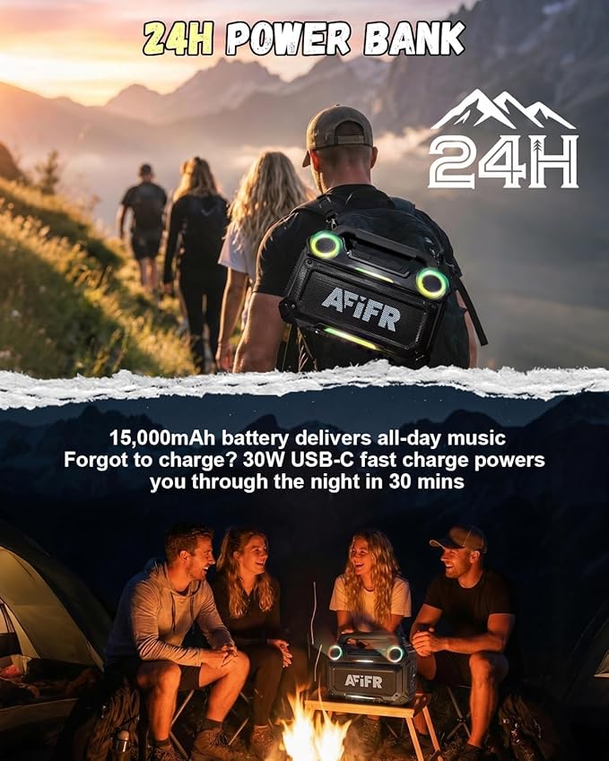 Outdoor Bluetooth Speaker, 160W Loud Bass! Rugged, IP67 Waterproof, 24H Playtime with Lights, Wireless TWS Pairing Portable Speakers for Party, Outsides, Travel, Beach, Garage (Black)