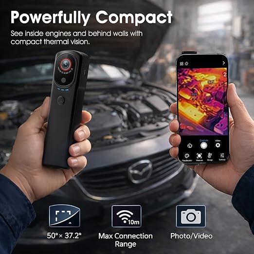 Wireless Thermal Imaging Camera for Android/iOS, AIOMEST Thermal Leak Detector 256x192 IR Resolution, Offline Analysis & Reports, Temperature Heat -4°F to 1022°F, Infrared Camera for HVAC Inspection