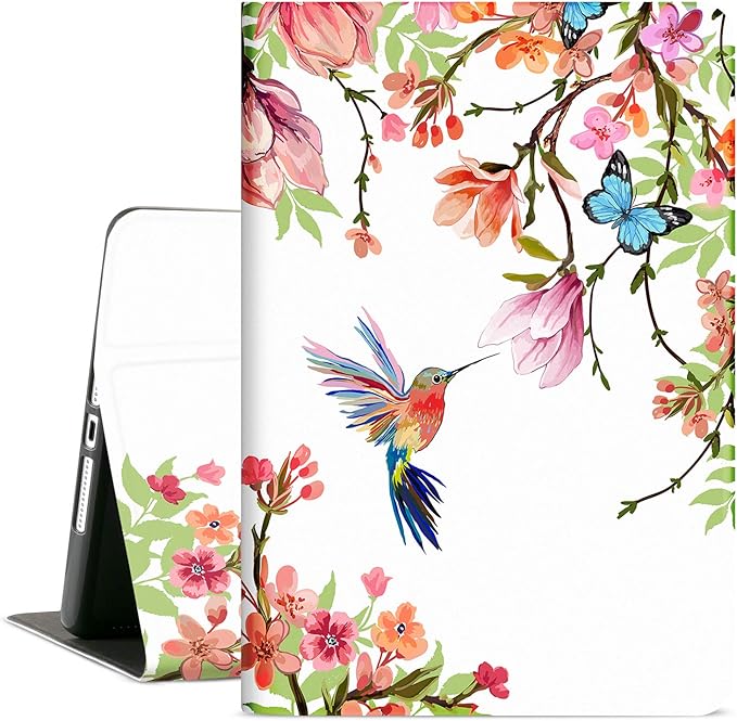 for iPad 9th Generation Case, iPad 8th Generation case, ipad 7th Generation case, iPad Case 9th Generation 10.2 Inch Women Girls Multi-Angle View Adjustable Stand Auto Wake/Sleep, Flower Hummingbird