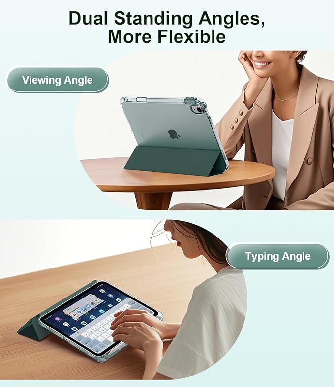 TiMOVO Case for iPad Air 11 Inch M4 2026/M3 2025/M2 2024, iPad Air 5th Generation 2022/4th Gen 2020 10.9 Inch with Pencil Holder, Stand Cover with Translucent Back, Auto Wake/Sleep, Midnight Green