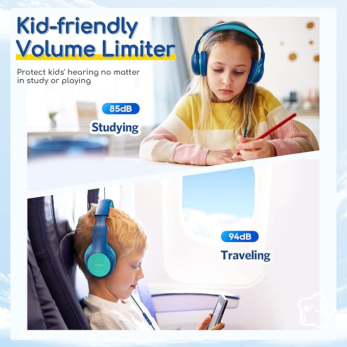 EarFun Kids Headphones Wired with Microphone, USB Type C Headphones for Kids, 85/94dB Volume Limit, Portable Wired Headphone with Shareport, Stereo Sound Foldable Headset for School/Tablet/PC, Blue