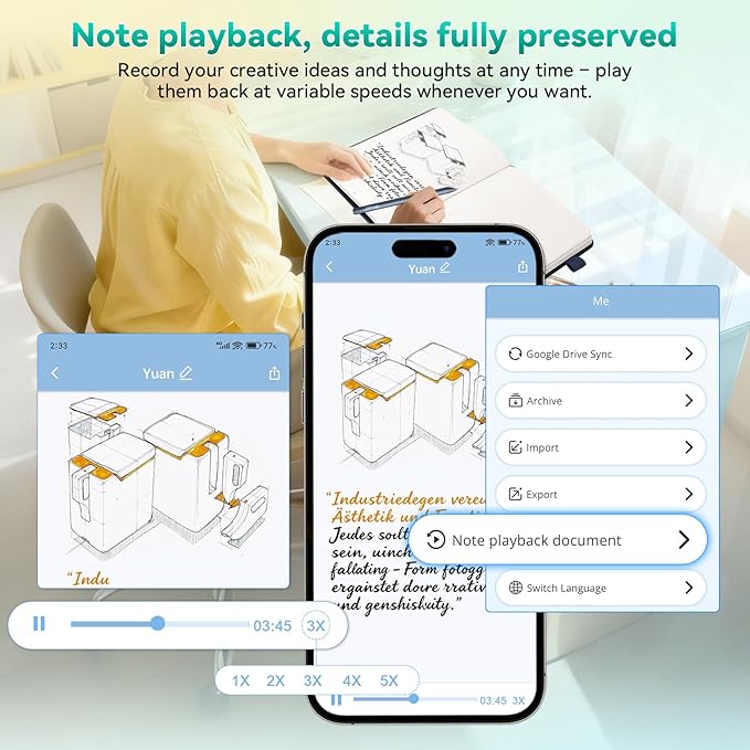 Digital Pen Writing Set - Smart Pen for Note-Taking with Notebook, Real time Sync Digitizing for Paper Notes Meeting Convert to Text Storing Sharing Sync Pen with Notebook is Good Christmas Tech Gifts