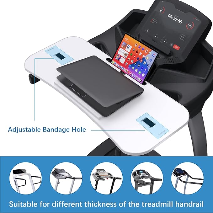Treadmill Desk Attachment, Universal Laptop Desk for Walking Treadmill, Ergonomic Workstation for Home Office Walking Pad, Notebook/Tablet Stand for Handlebars up to 36", Walk While You Type！- White