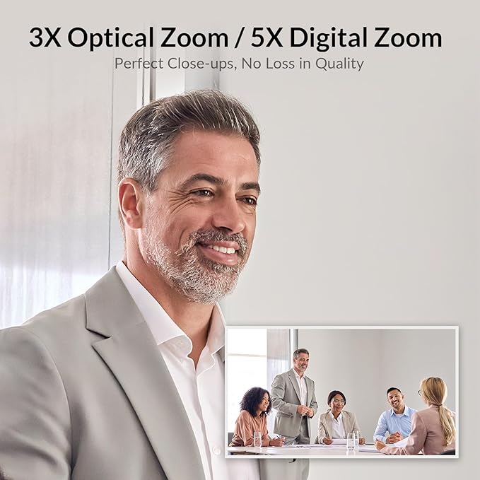 All-in-One Conference System: 4K AI PTZ Webcam with Dual Lens + Wireless USB/Bluetooth Speakerphone, AI Framing & Presenter Tracking, 15x Zoom, 360° Mic, Zoom/Teams/Webex Compatible for Meeting Room