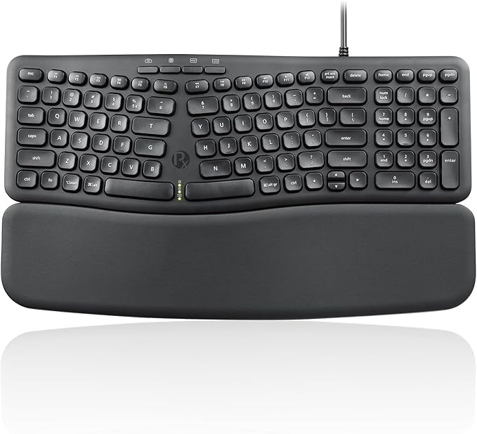 Perixx PERIBOARD-536B US, Wired Ergonomic Compact USB Keyboard - 16.34 x 5.71 x 1.61 inches Dimension - Build-in Number Pad - Detachable Wrist Rest - Silent Typing - Black