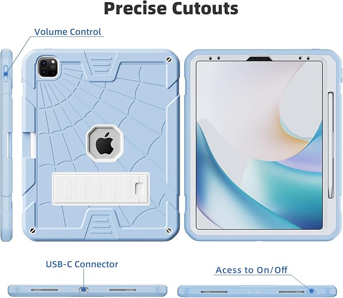 TSQQST Case for iPad Pro 12.9 Inch 6th/5th/4th/3rd Generation 2022/2021/2020/2018 for Kids, Full Body Shockprof Rugged Protection Case Cover with Stand +Pencil Holder+ Shoulder Strap, Ice Blue