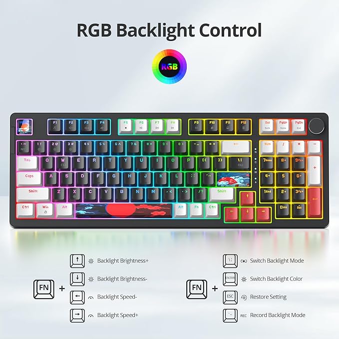 Wired Creamy Gaming Keyboard with Number Pad, 96% Hot-swappable Mechanical Keyboard, Full Layout Custom Keyboard Gasket Mounted with Red Switch Knob Control(Black)