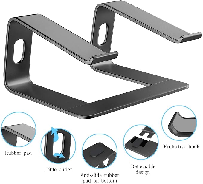 Orionstar Ergonomic Laptop Stand, Premium 5mm Aluminum Riser for 10-15.6 Inch Notebook Computer, Tool-Free Detachable Elevator Holder for Desk Office, Sturdy Riser for Eye-Level Neck Relief, Black