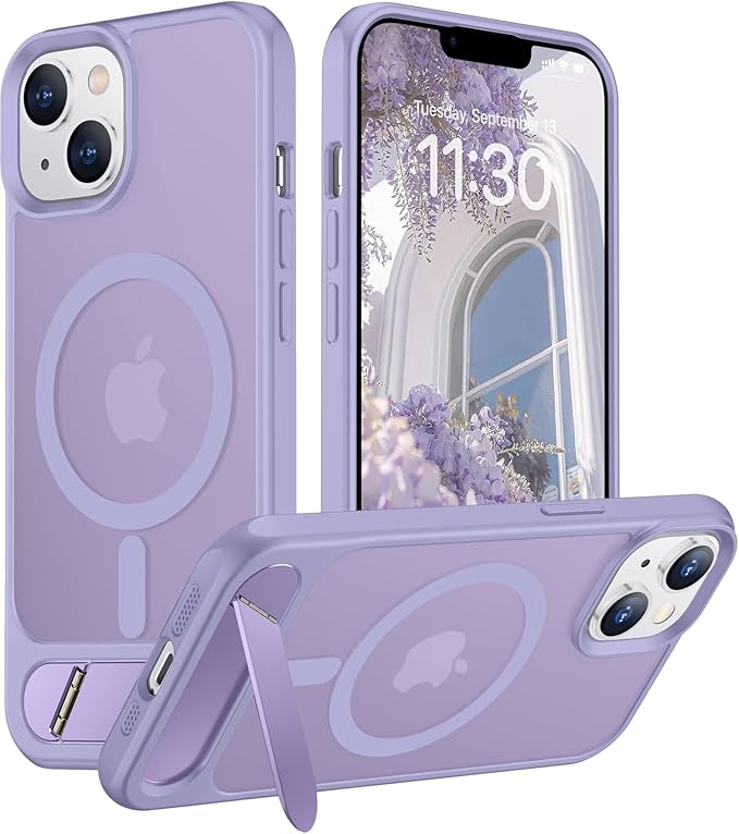 Magnetic Compatible with iPhone 14 Case/iPhone 13 Case,[Built-in Invisible Kickstand][Compatible with MagSafe][Military Grade Shockproof] Slim Translucent Matte Phone Case for iPhone 14/13 6.1"