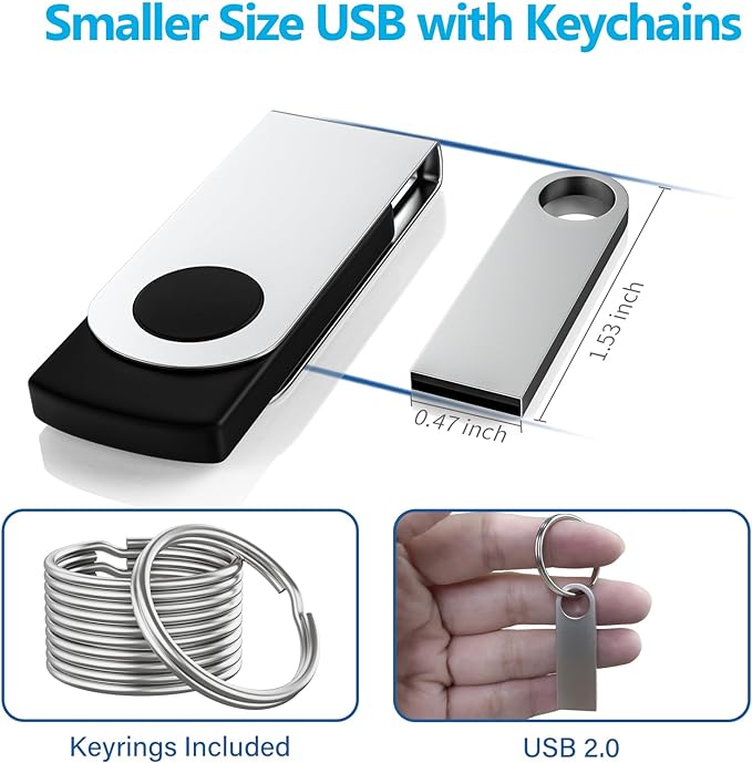 ABLAZE 2GB Flash Drive 10 Pack, Metal USB 2.0 Thumb Drives with Keychains USB Sticks Pendrives (Sliver)