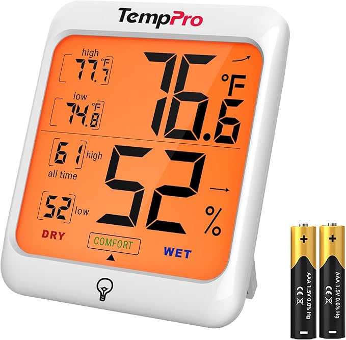 TempPro TP53 Digital Hygrometer Indoor Thermometer for Home, Temperature Humidity Sensor with Comfort Indicator & Max Min Records, Backlit Display Room Thermometer Humidity Meter(Previously ThermoPro)