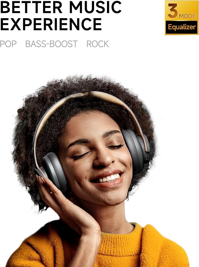 Picun B8 Bluetooth Headphones, 120H Playtime Headphones Wireless Bluetooth with 3 EQ Modes, Low Latency, Hands-Free Calls, Over Ear Headphones for Travel Home Office Cellphone PC (Ashen Golden)