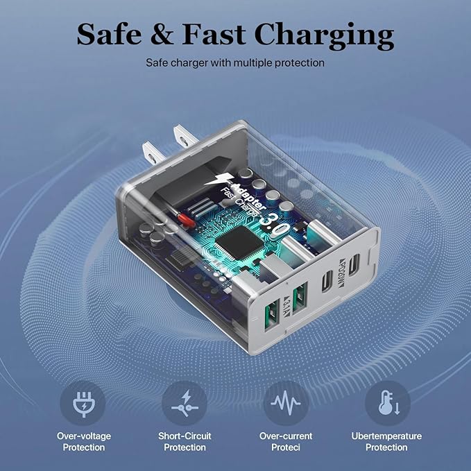 USB C Wall Charger, 40W 4-Port USB C Charger Block, Fast Charging Block Dual Port PD+QC Wall Plug Multiport Type C for iPhone 14/13/12/11/Pro Max/XS/XR/8/7, iPad, Samsung Phone, Tablet
