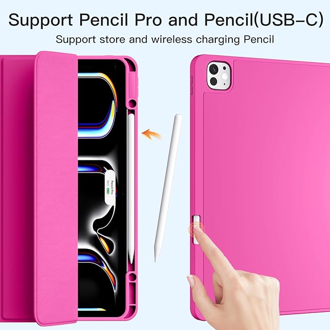 Akkerds Compatible with iPad Pro 13 Inch Case (M5/M4) 2025/2024, for iPad 13 Pro Case with Pencil Holder, Slim Trifold Stand Protective Cover with Soft TPU Back, Auto Wake/Sleep (Rose)