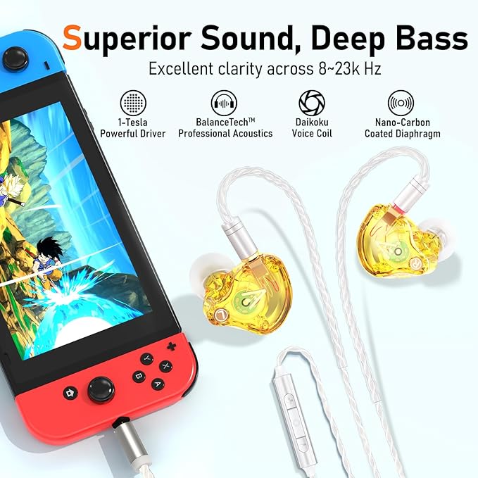 Vibes 202M Wired Earbuds - HiFi in Ear Monitor Headphones - Noise Isolating Ear Buds w/ Mic - Clear Sound, Deep Bass & Comfort-Fit Gaming Earphones - MMCX to 3.5mm & Silver Plated Cord, Carrying Case