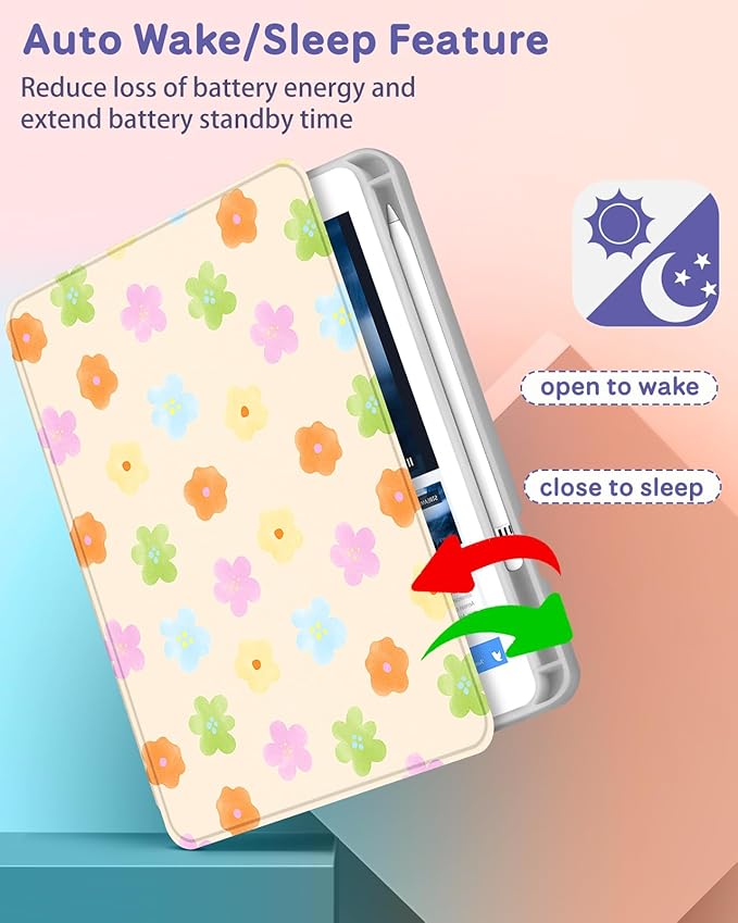 Uppuppy for iPad mini 4 Case for iPad mini 5th Generation Case - 360 Rotating Stand Folio Smart Cover with Pencil Holder for Women Girls, Colorful Flowers for Apple Tablet Mini 7.9 inch 2019/2015
