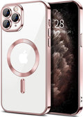 Hython Magnetic Clear for iPhone 11 Pro Case with Camera Lens Protector [Compatible with MagSafe] Luxury Plating Edge Slim Soft TPU Cover Protective Phone Case for iPhone 11 Pro 5.8", Pink