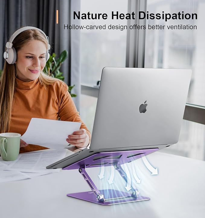 Aoviho Adjustable Laptop Stand for Desk,Portable Laptop Stand Holder and Riser,Foldable Aluminum Notebook Computer Stands for MacBook Air Pro HP Lenovo Dell Samsung Chromebook, 10-15.6 inch, Purple