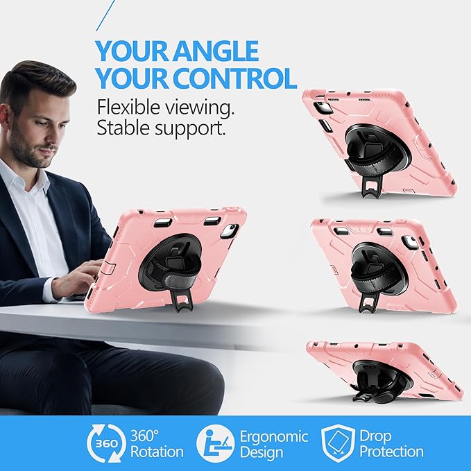Case for iPad Air 11 M4 2026/ M3 2025/ M2 2024: Silicone Cover for iPad Air 5th & 4th Generation 10.9 Inch (2020/2022) with Screen Protector- Stand- Handle- Shoulder Strap- Pencil Holder