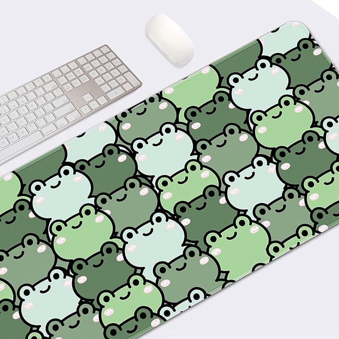 Arttown Green Cute Animal Mouse Pad Large Gaming Mat Kawaii Funny Frog Non-Slip Desk Pad Keyboard and Mouse Desk Mat for Gamer, Office & Home, 31.5 x 15.7 in