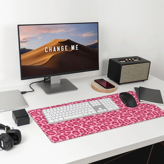 Pink Leopard Print Large Extended Mouse Pads XL Mousepad with Stitched Edges Non-Slip Rubber Base Computer Keyboard Pad Desk Mat for Home Office Desk Decor, 29.5" X 15.8"