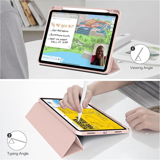 Case for iPad Pro 12.9 Inch 6th/5th/4th/3rd Generation with Pencil Holder, Smart Stand Cover with Soft TPU Back for iPad 12.9 Pro Case (2022/2021/2020/2018), Auto Sleep/Wake, Light Pink