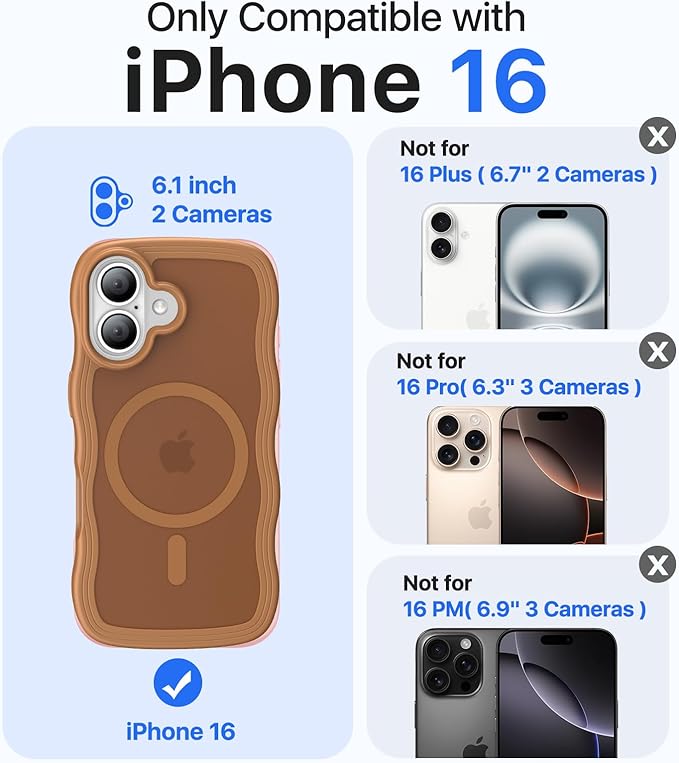 Magnetic for iPhone 16 Case,[Compatible with MagSafe][Military-Grade Drop Protection][Anti-Yellowing] Shockproof Protective Translucent Matte Cover for iPhone 16 Phone Case,Brown