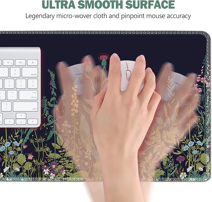 AIMSA Large Gaming Mouse Pad Extended Mouse Pad with Stitched Edge, Keyboard Mouse Mat Non-Slip Rubber Base Desk Pad 31.5x11.8 inch for Office Home Game Work, Flowers Plants