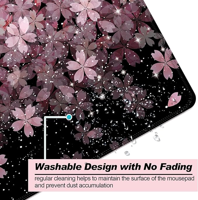Japanese Cherry Blossom Gaming Desk Mat, Computer Keyboard Large Extended Flowers Mouse Pad for Office and Home, 31.5×11.8 Inches, XL, Black