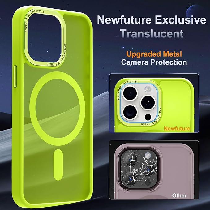 Newfuture Designed for iPhone 14 Pro Case with Magnetic [13 FT Military Drop Protection] [Compatible with Magsafe] Slim Translucent Matte Shockproof with Anti-Fingerprint Phone Case, Fluorescent Green