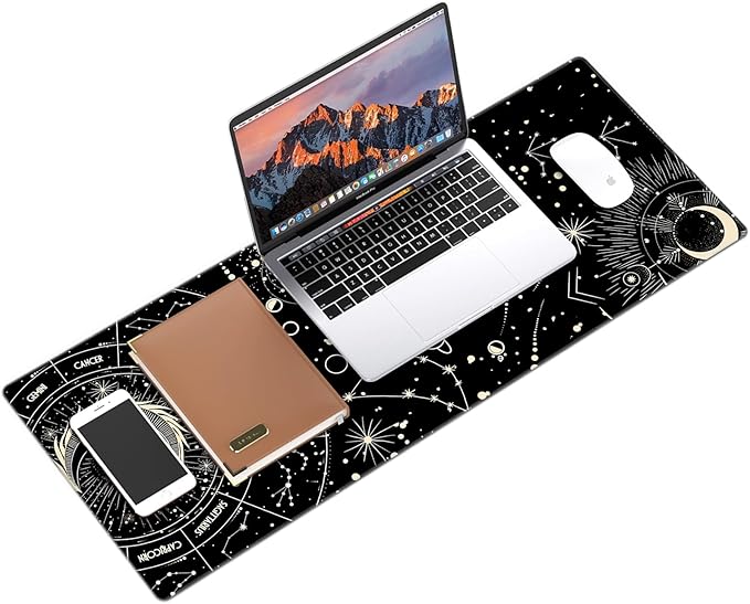Galdas Gaming Mouse Pad XXL XL Large Long Extended Big Mousepad Non-Slip Rubber Keyboard Desk Pad with Stitched Edges for Laptop Home Office (31.5x11.8x0.08 Inch) … (Black Moon)